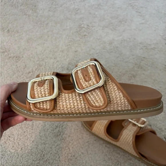 Universal Thread Tan and Natural Woven Double-Buckle Slide Sandals - Picture 5 of 6